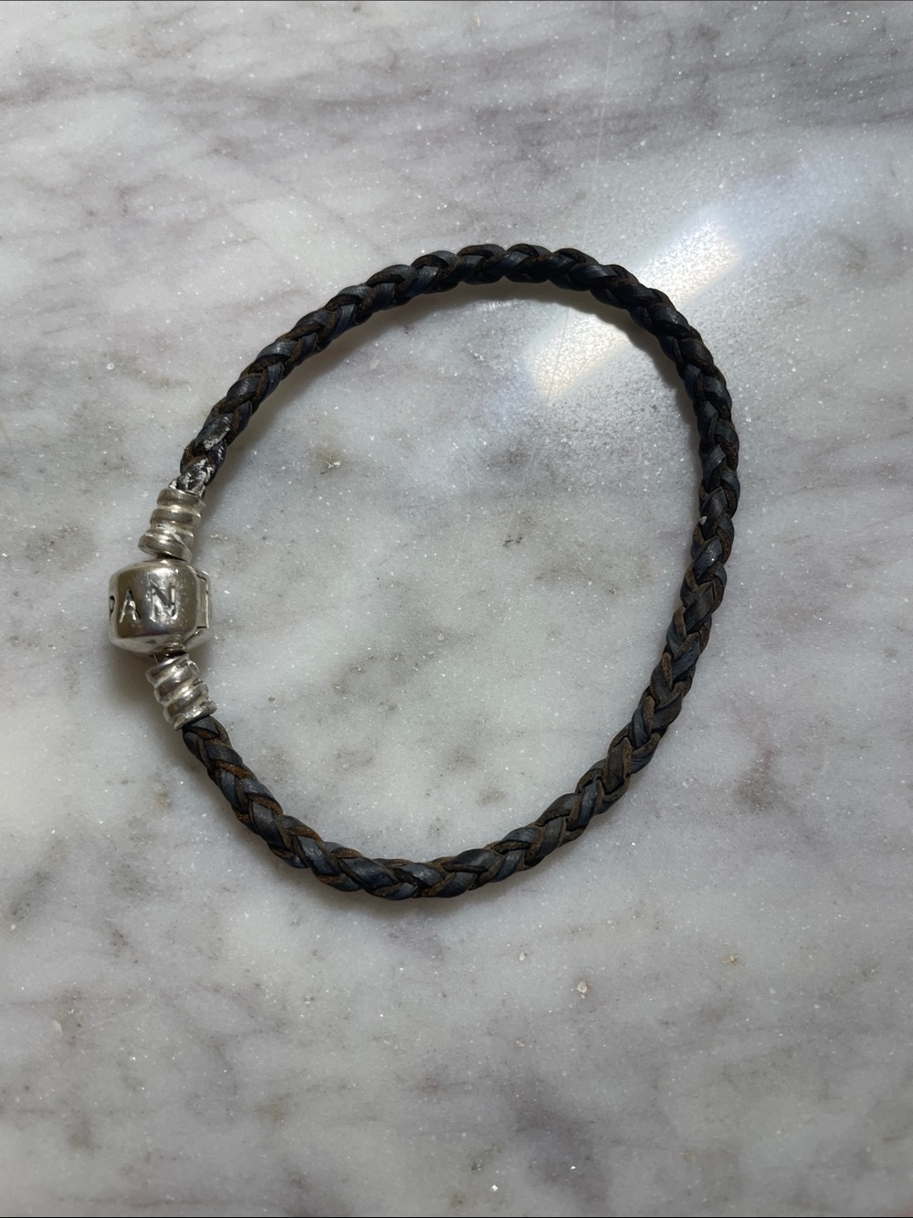 Pandora Braided Leather Bracelet with Silver Bead Accent